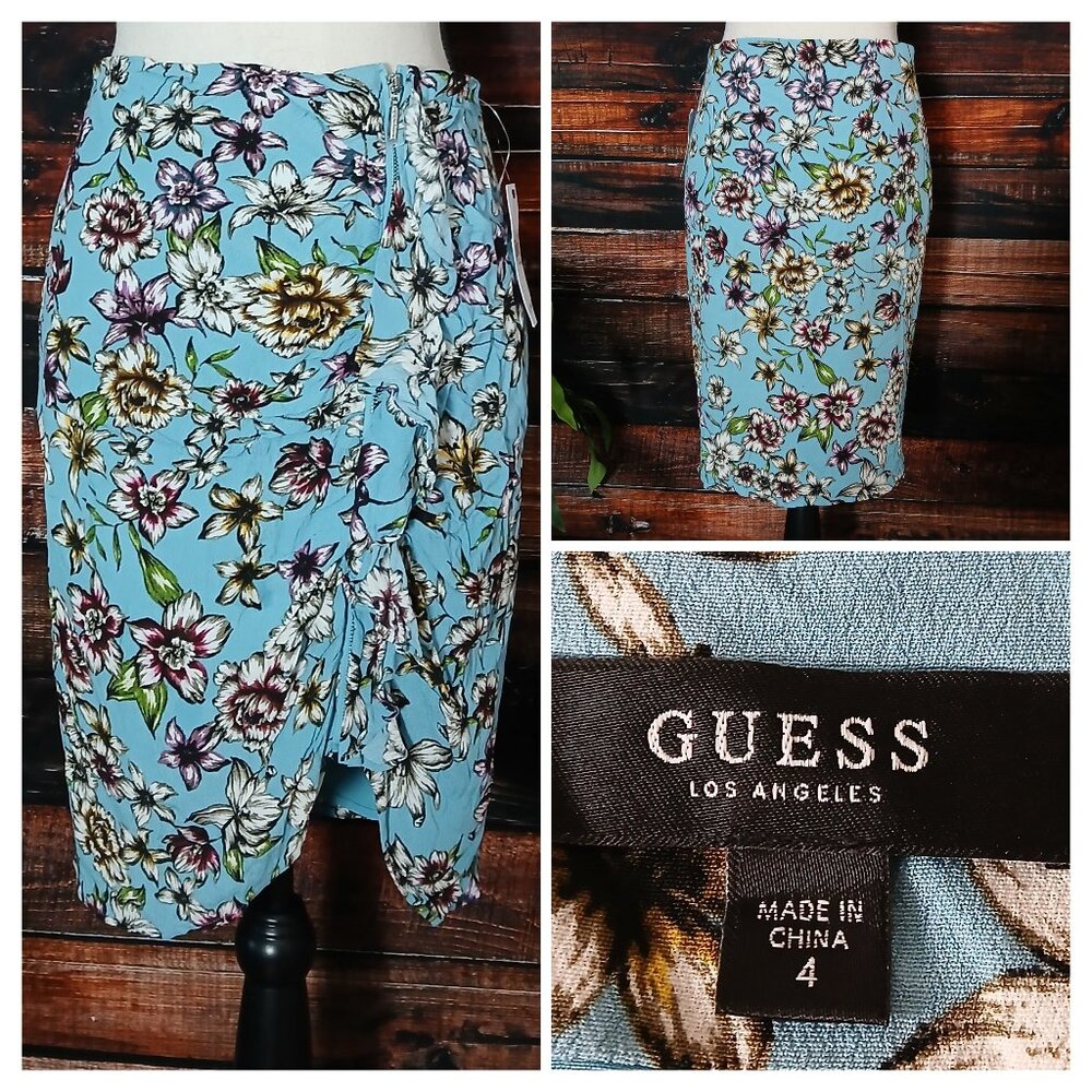 NWT GUESS Skirt 4 Ruched Ruffle Rayon Lined Zip